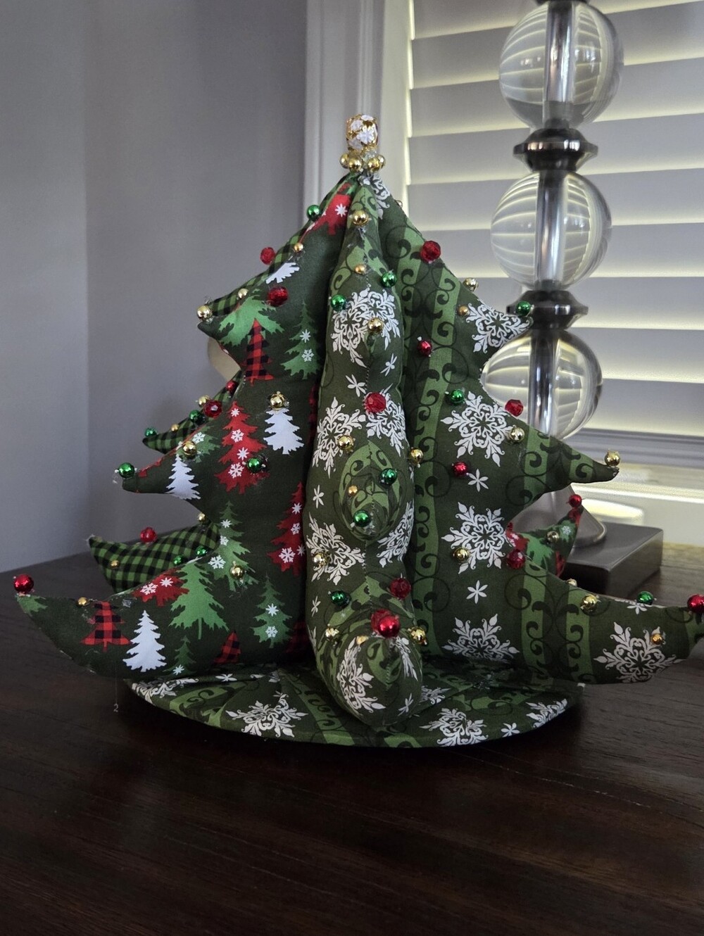 Handcrafted Green Fabric Holiday Tree Centerpiece - Vintage